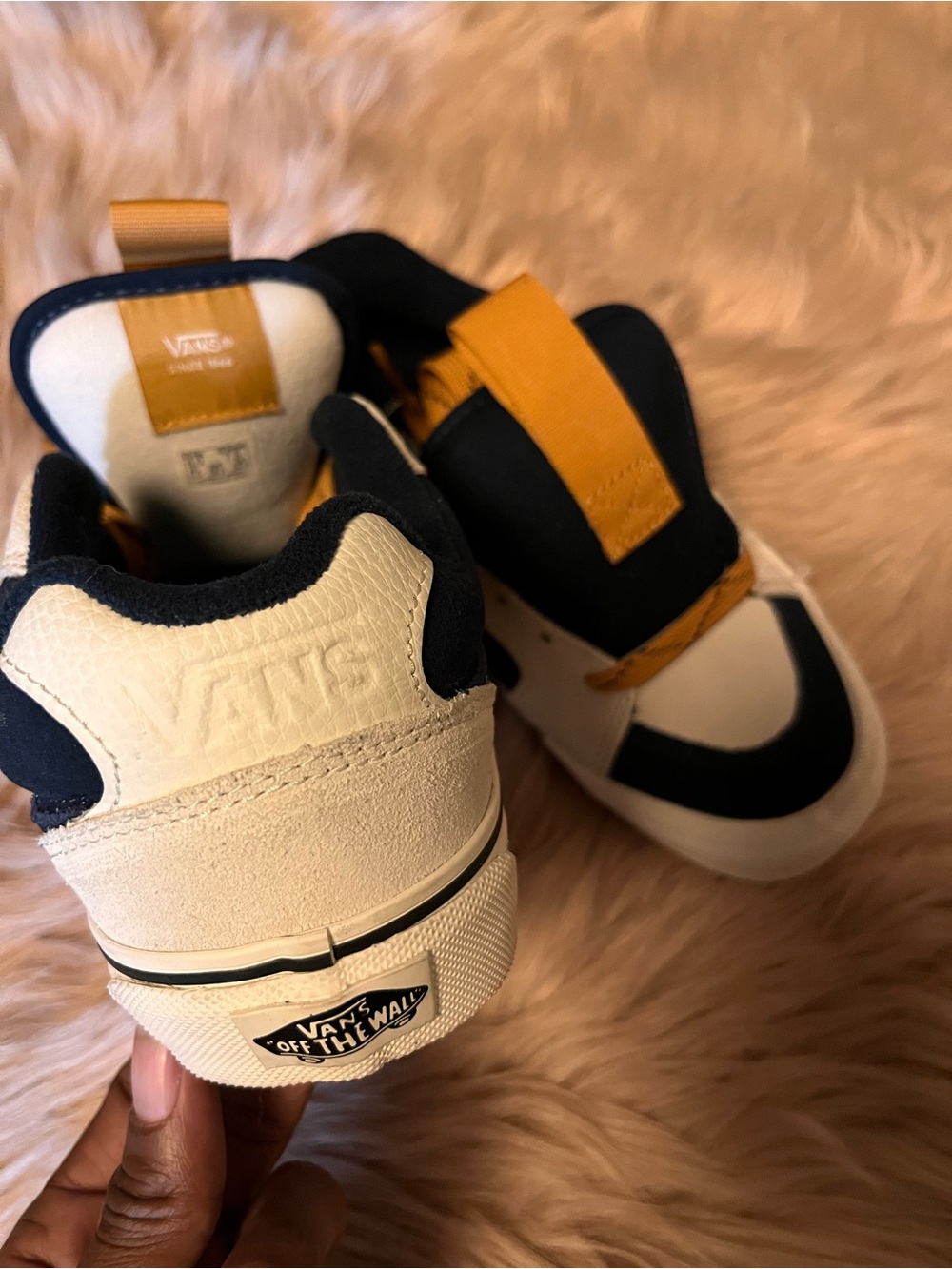 Vans Kids Cream, Black & Yellow Strap Skate Sneakers